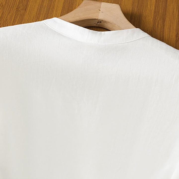 Buddha Stonesカジュアル レディース 花 葉 刺繍柄 カエルボタン クルーネックデザイン 半袖 コットンリネン シャツ - image 16