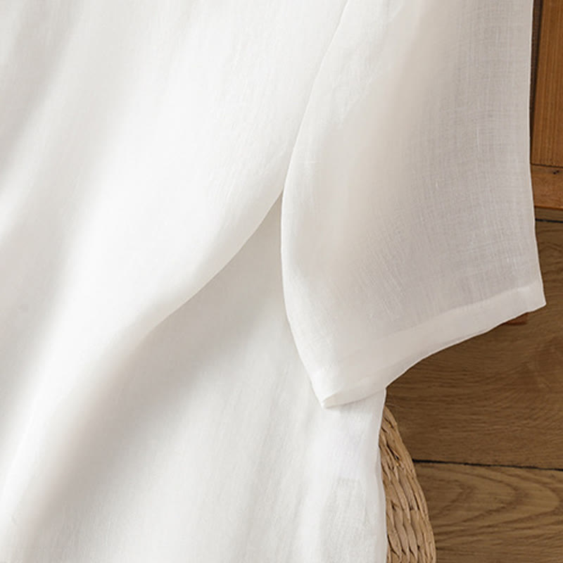 Buddha Stonesカジュアル レディース 花 葉 刺繍柄 カエルボタン クルーネックデザイン 半袖 コットンリネン シャツ - image 18