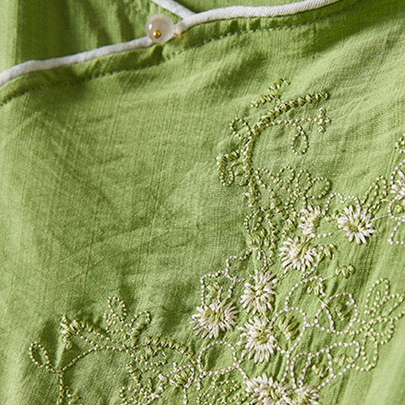 Buddha Stonesカジュアル レディース 花柄 刺繍柄 カエルボタン 斜め襟デザイン 七分袖 コットンリネン シャツ - image 27