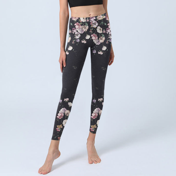 Buddha Stonesパンジーフラワー柄プリント ジムレギンス レディース ヨガパンツ - image 5
