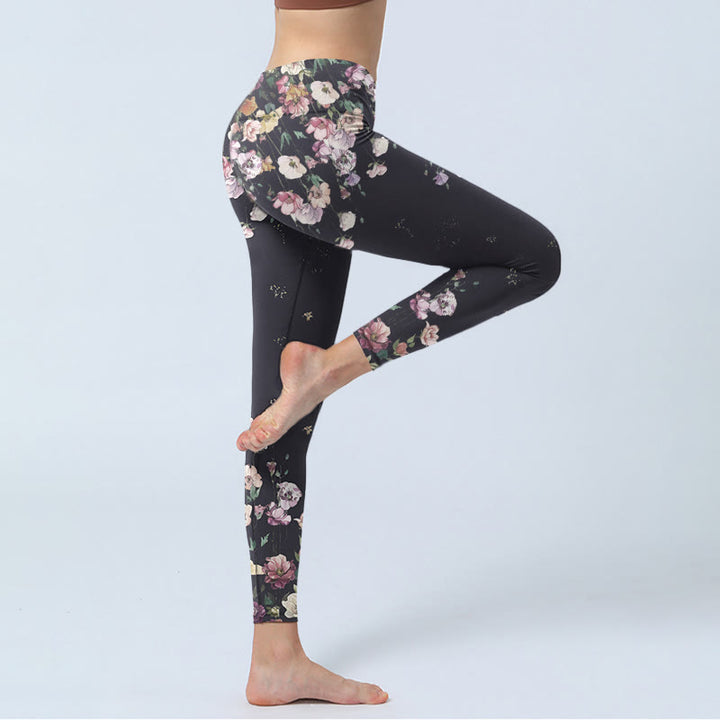 Buddha Stonesパンジーフラワー柄プリント ジムレギンス レディース ヨガパンツ - image 4