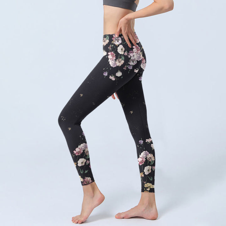Buddha Stonesパンジーフラワー柄プリント ジムレギンス レディース ヨガパンツ - image 2