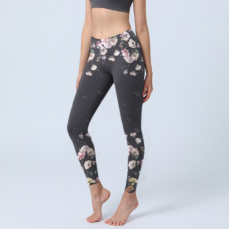Buddha Stonesパンジーフラワー柄プリント ジムレギンス レディース ヨガパンツ - 黒 - US18、 UK/AU22、 EU50 (4XL) - image 0
