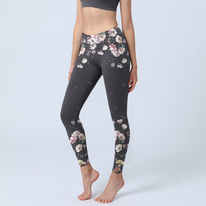 Buddha Stonesパンジーフラワー柄プリント ジムレギンス レディース ヨガパンツ - 黒 - US18、 UK/AU22、 EU50 (4XL) - image 0