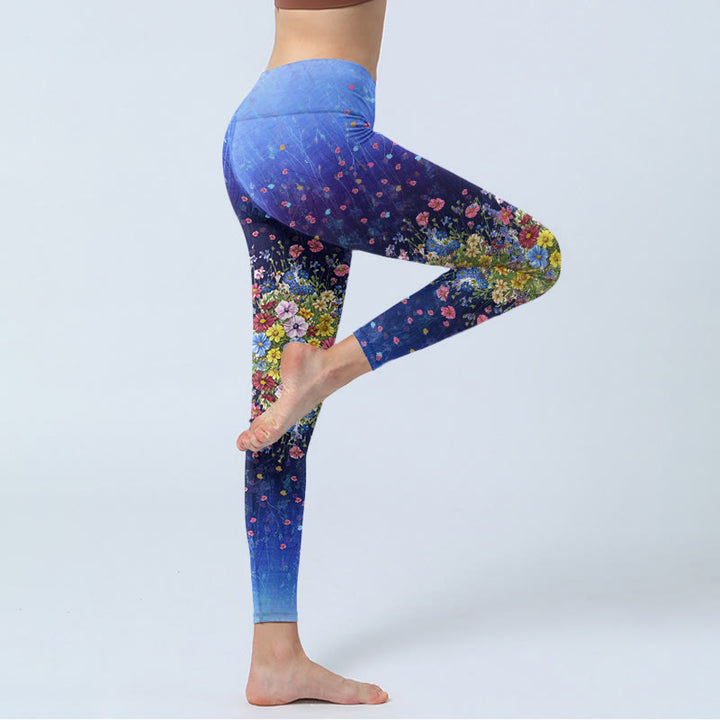 Buddha Stonesグラデーションカラーフラワー柄プリントジムレギンスレディースヨガパンツ - image 4