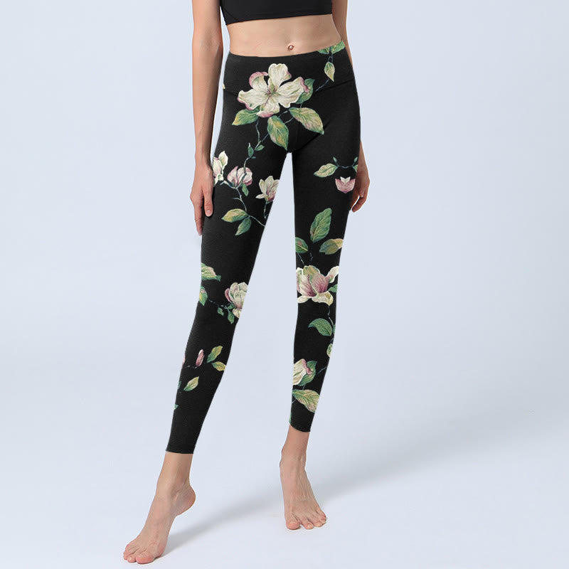 Buddha Stonesマグノリアフラワー柄プリント ジムレギンス レディース ヨガパンツ - image 6
