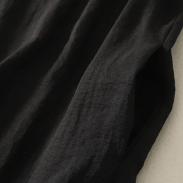 Buddha Stonesカジュアルステッチカラーハンドメイドボタンデザインミディドレスポリエステルノースリーブドレスポケット付き - image 3