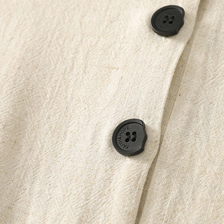 Buddha Stonesカジュアルステッチカラーハンドメイドボタンデザインミディドレスポリエステルノースリーブドレスポケット付き - image 9