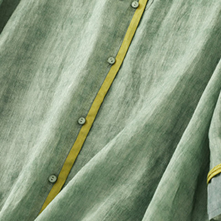 Buddha Stonesサマーカジュアル刺繍スタンドカラーデザイン七分袖アクリルミディドレス - image 2