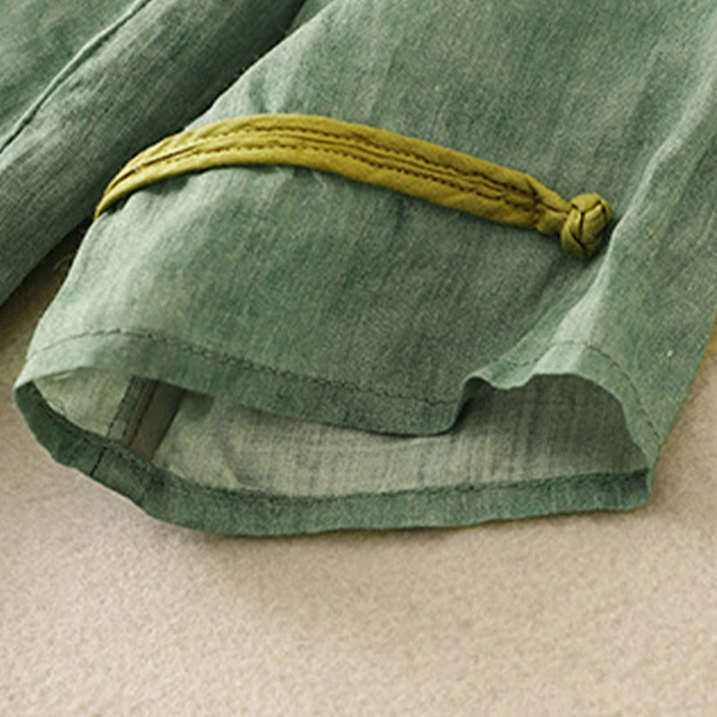 Buddha Stonesサマーカジュアル刺繍スタンドカラーデザイン七分袖アクリルミディドレス - image 3