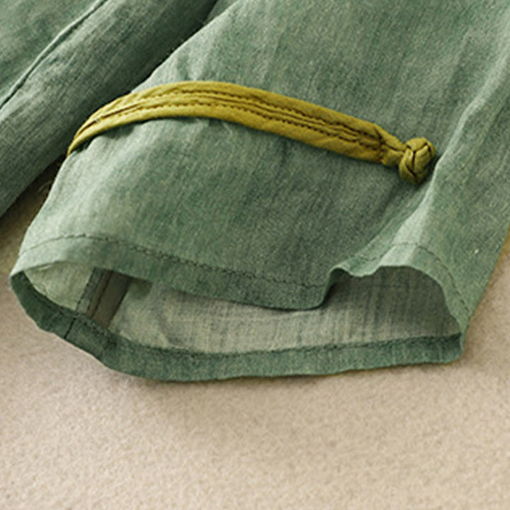 Buddha Stonesサマーカジュアル刺繍スタンドカラーデザイン七分袖アクリルミディドレス - image 3