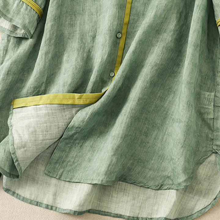 Buddha Stonesサマーカジュアル刺繍スタンドカラーデザイン七分袖アクリルミディドレス - image 4