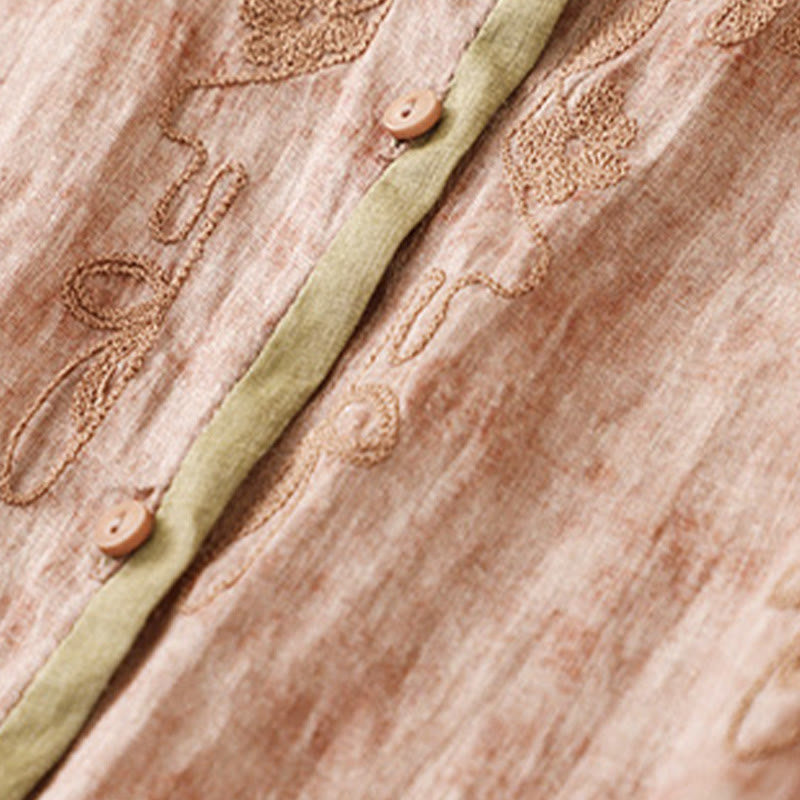 Buddha Stonesサマーカジュアル刺繍スタンドカラーデザイン七分袖アクリルミディドレス - image 21