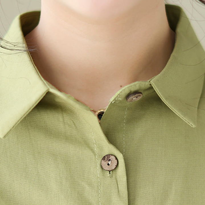 Buddha Stonesサマーカジュアル 無地ボタン スタンドカラーデザイン 七分袖 アクリルカーディガン ミディドレス ポケット付き - image 6