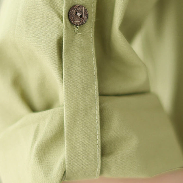 Buddha Stonesサマーカジュアル 無地ボタン スタンドカラーデザイン 七分袖 アクリルカーディガン ミディドレス ポケット付き - image 8