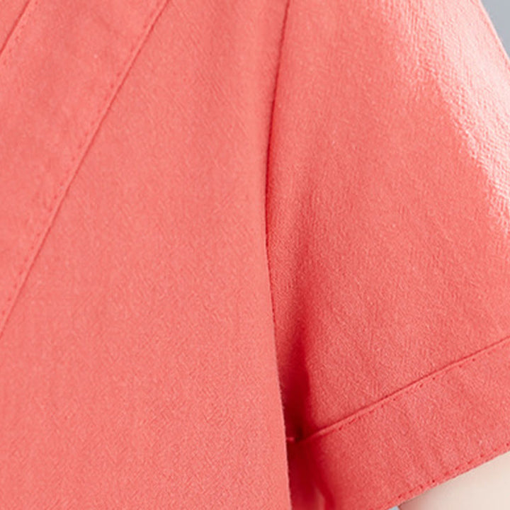 Buddha Stonesサマーカジュアル 無地 レースアップデザイン クルーネック 半袖 コットンリネン ミディドレス ポケット付き - image 15