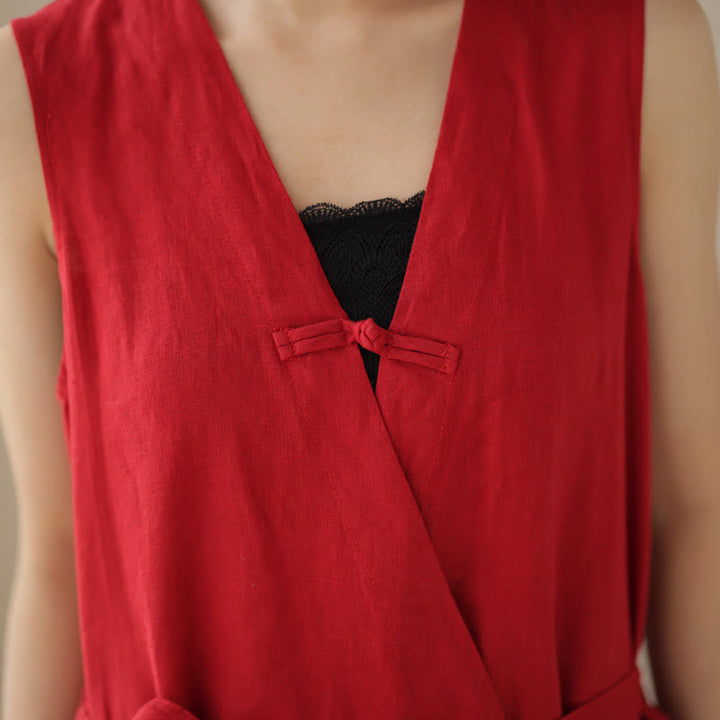 Buddha Stonesカジュアル レースアップ シンプル ノースリーブ デザイン レディース コットン リネン ジャンプスーツ ポケット付き - image 13