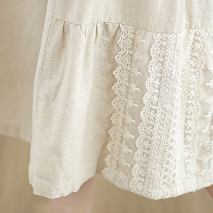 Buddha Stonesカジュアル 無地 レース スプライシング コットン リネン レディース クロップド ワイドレッグ パンツ ポケット付き - image 9