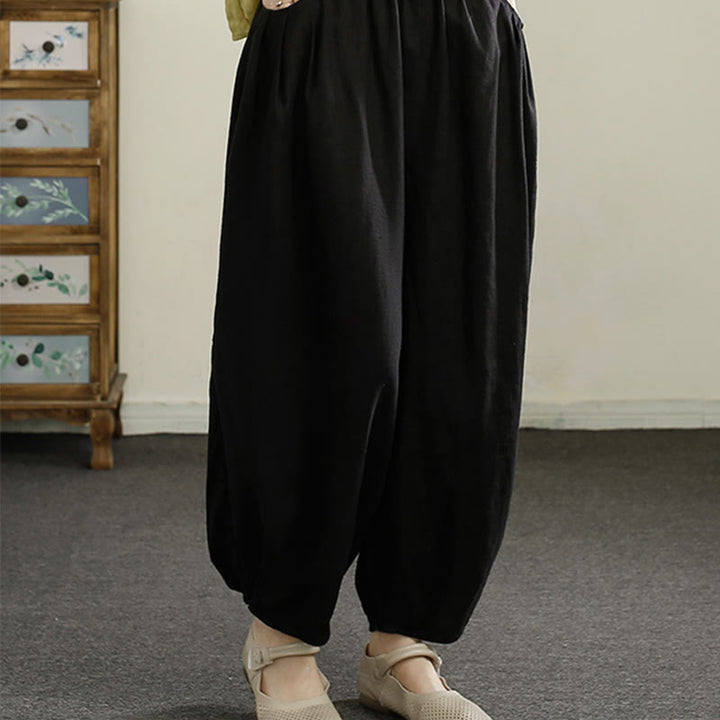 Buddha Stonesヴィンテージ 無地 刺繍 コットンリネン レディース 7-8丈 ハーレムパンツ ポケット付き - image 11