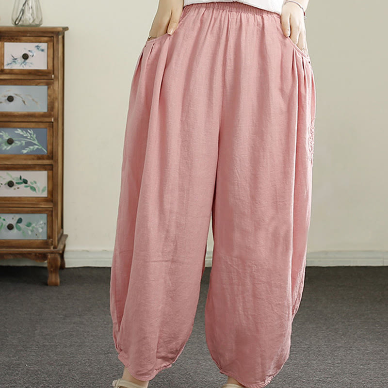 Buddha Stonesヴィンテージ 無地 刺繍 コットンリネン レディース 7-8丈 ハーレムパンツ ポケット付き - image 19