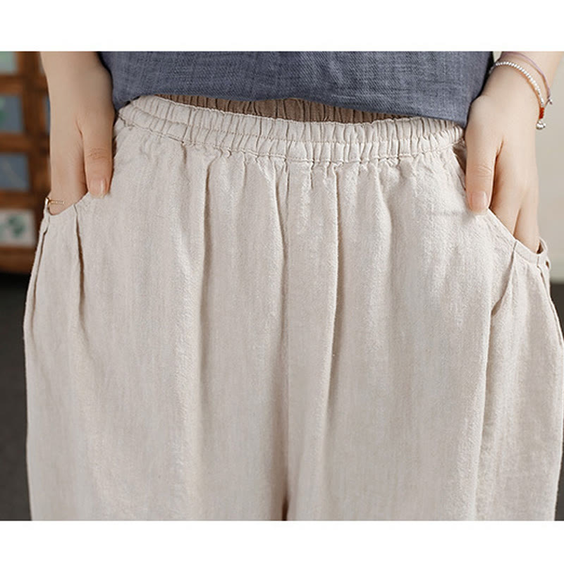 Buddha Stonesヴィンテージ 無地 刺繍 コットンリネン レディース 7-8丈 ハーレムパンツ ポケット付き - image 6