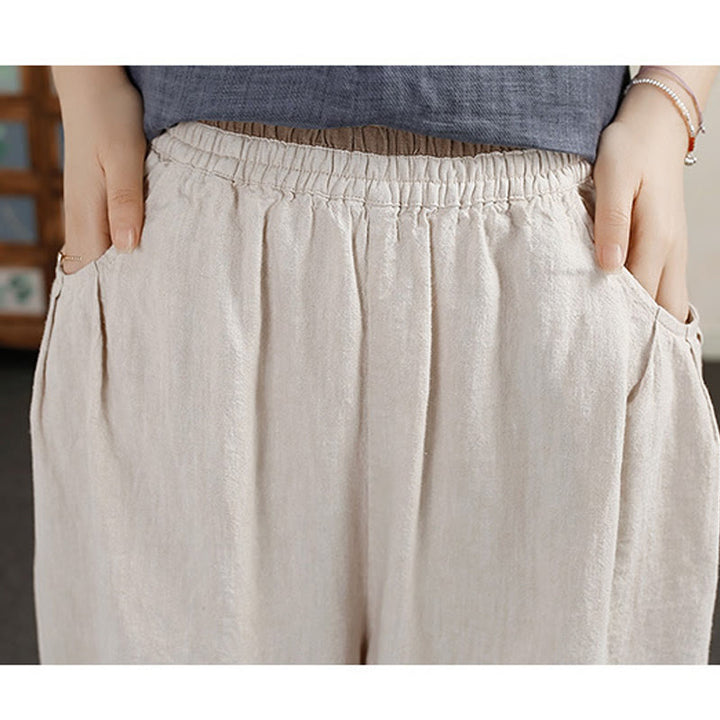 Buddha Stonesヴィンテージ 無地 刺繍 コットンリネン レディース 7-8丈 ハーレムパンツ ポケット付き - image 6