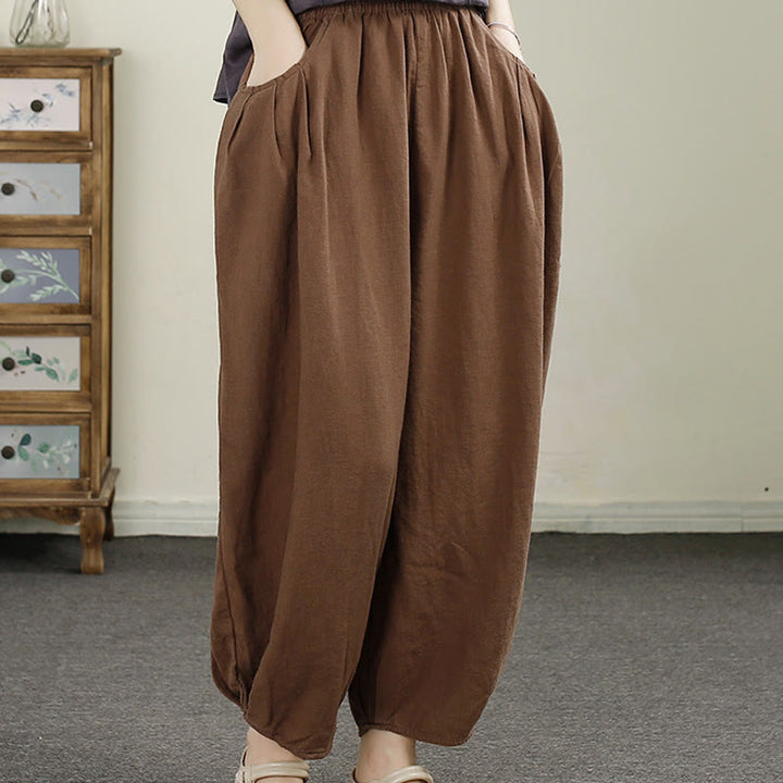 Buddha Stonesヴィンテージ 無地 刺繍 コットンリネン レディース 7-8丈 ハーレムパンツ ポケット付き - image 16