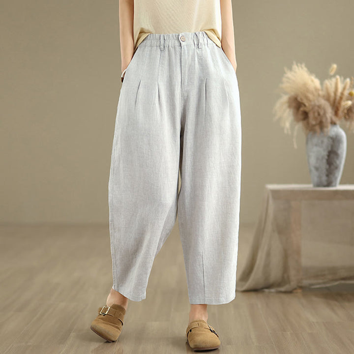 Buddha Stonesカジュアル サマー 無地 ハイウエスト レディース コットンリネン ハーレムパンツ ポケット付き - ゲインズボロ - US8-10，UK/AU12-14，EU40-42 (2XL) - image 0