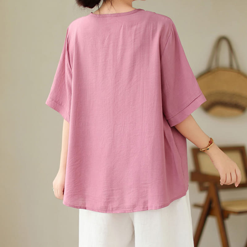 Buddha Stonesエスニックカジュアル刺繍幾何学模様レディースクルーネックデザイン半袖Tシャツ - image 4