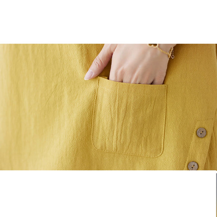 Buddha Stonesサイドスリットデザイン レディース コットンリネン クルーネック 半袖 Tシャツ ポケット付き - image 11