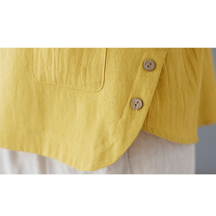 Buddha Stonesサイドスリットデザイン レディース コットンリネン クルーネック 半袖 Tシャツ ポケット付き - image 12