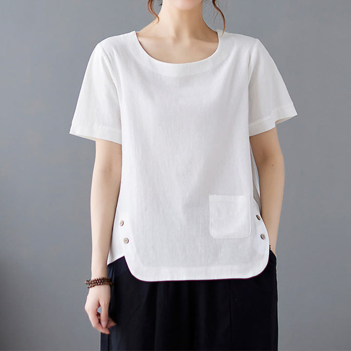 Buddha Stonesサイドスリットデザイン レディース コットンポリエステル クルーネック 半袖Tシャツ ポケット付き - 白 - US14、 UK/AU18、 EU46 (4XL) - image 13
