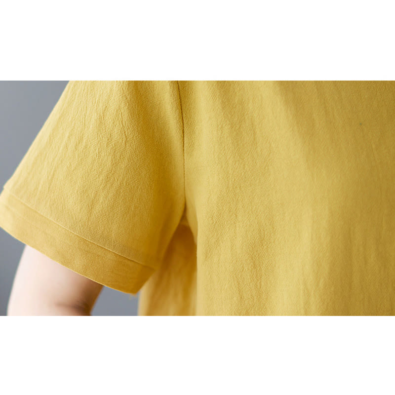 Buddha Stonesサイドスリットデザイン レディース コットンリネン クルーネック 半袖 Tシャツ ポケット付き - image 10