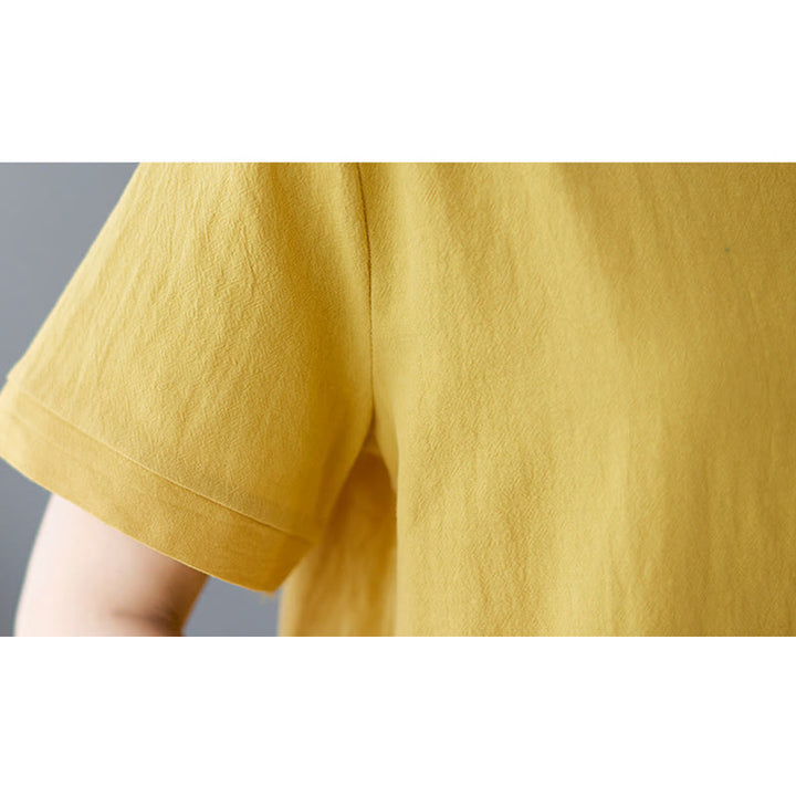 Buddha Stonesサイドスリットデザイン レディース コットンリネン クルーネック 半袖 Tシャツ ポケット付き - image 10