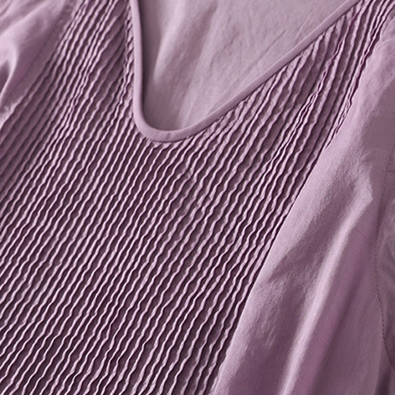 Buddha Stones無地アコーディオンデザイン ノースリーブ コットン ミディドレス ポケット付き - image 4