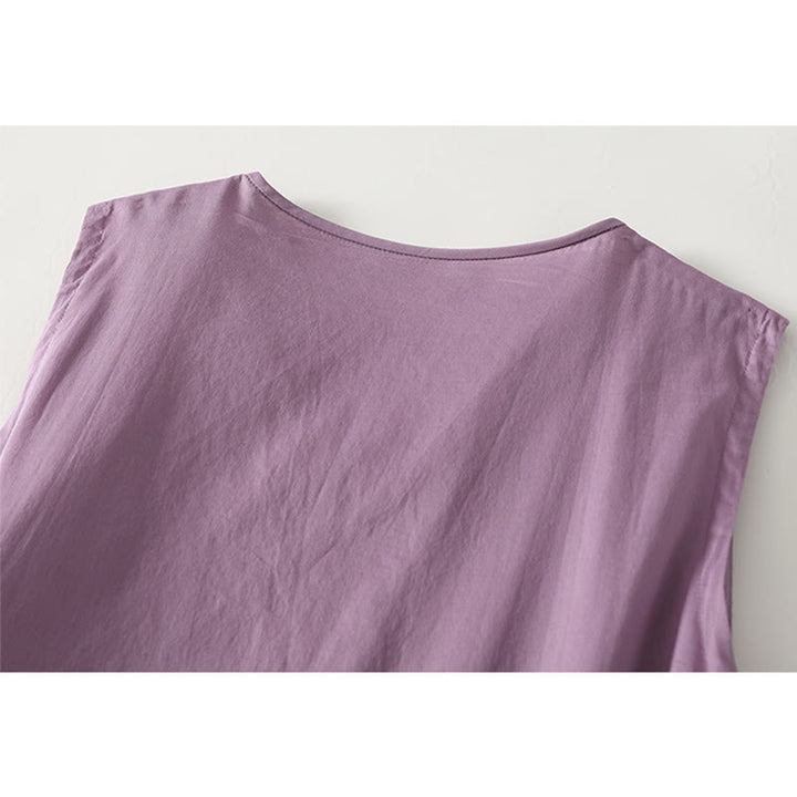 Buddha Stones無地アコーディオンデザイン ノースリーブ コットン ミディドレス ポケット付き - image 3