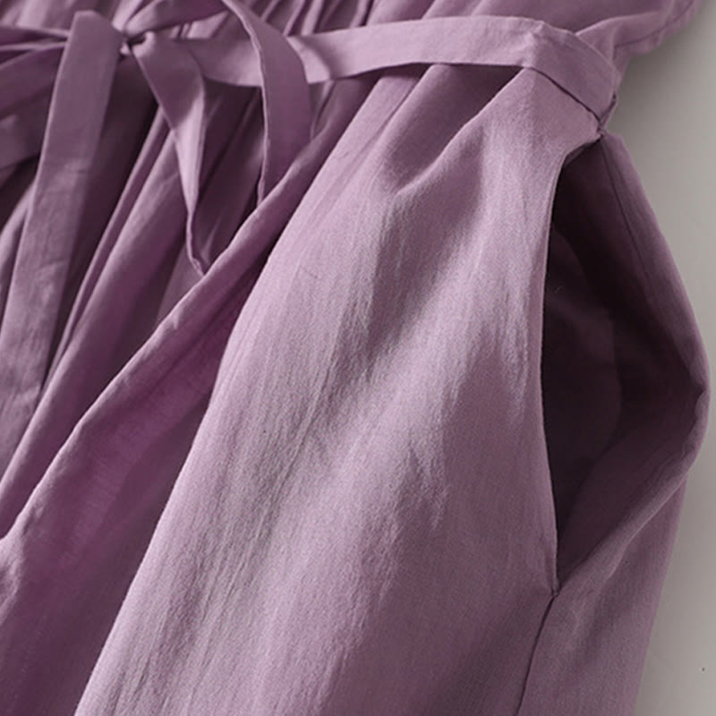 Buddha Stones無地アコーディオンデザイン ノースリーブ コットン ミディドレス ポケット付き - image 7