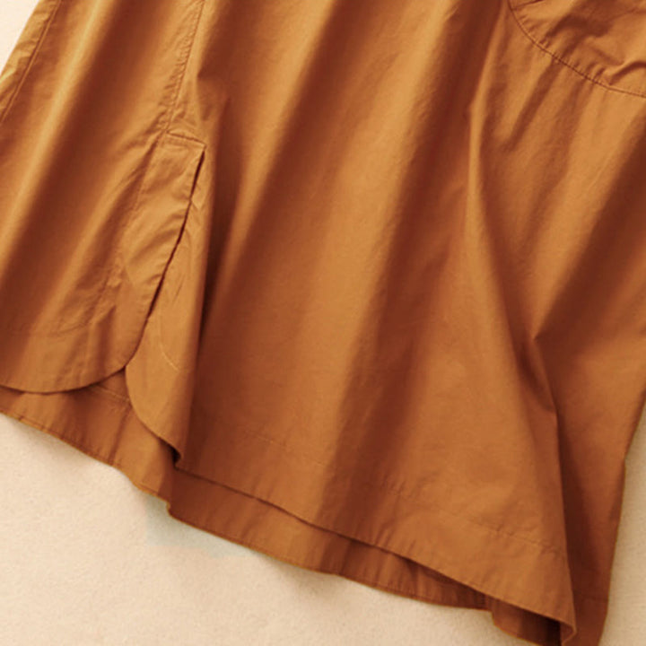 Buddha Stonesサマー 無地 クルーネック シンプル 半袖 デザイン ミディドレス ポケット付き - image 4