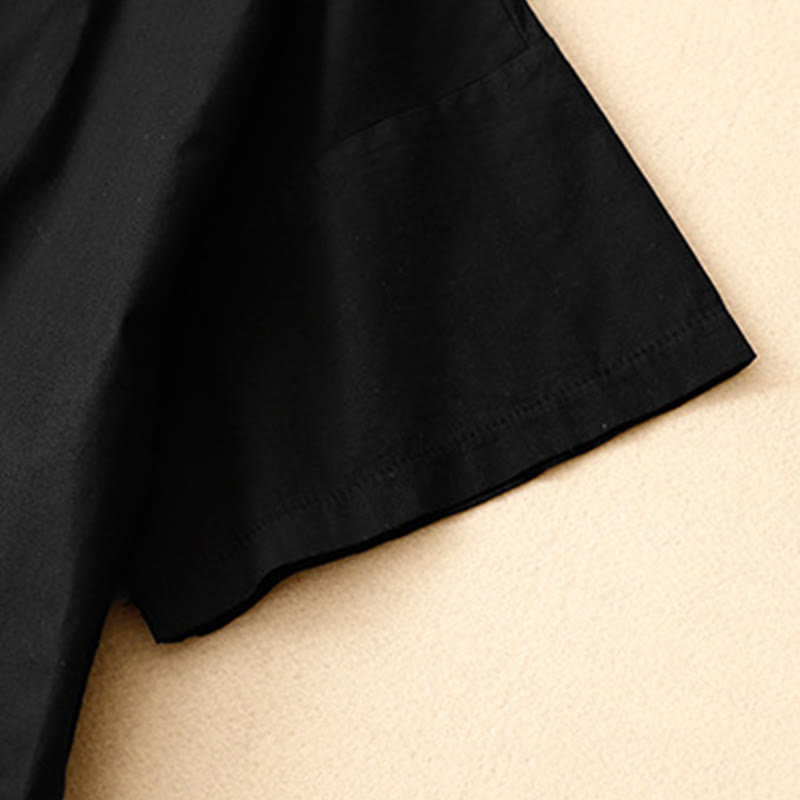 Buddha Stonesサマー 無地 クルーネック シンプル 半袖 デザイン ミディドレス ポケット付き - image 10