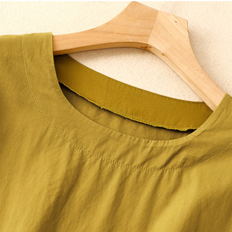 Buddha Stonesサマー 無地 クルーネック シンプル 半袖 デザイン ミディドレス ポケット付き - image 17