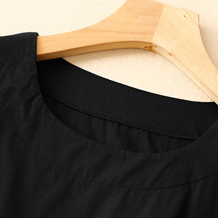 Buddha Stonesサマー 無地 クルーネック シンプル 半袖 デザイン ミディドレス ポケット付き - image 8