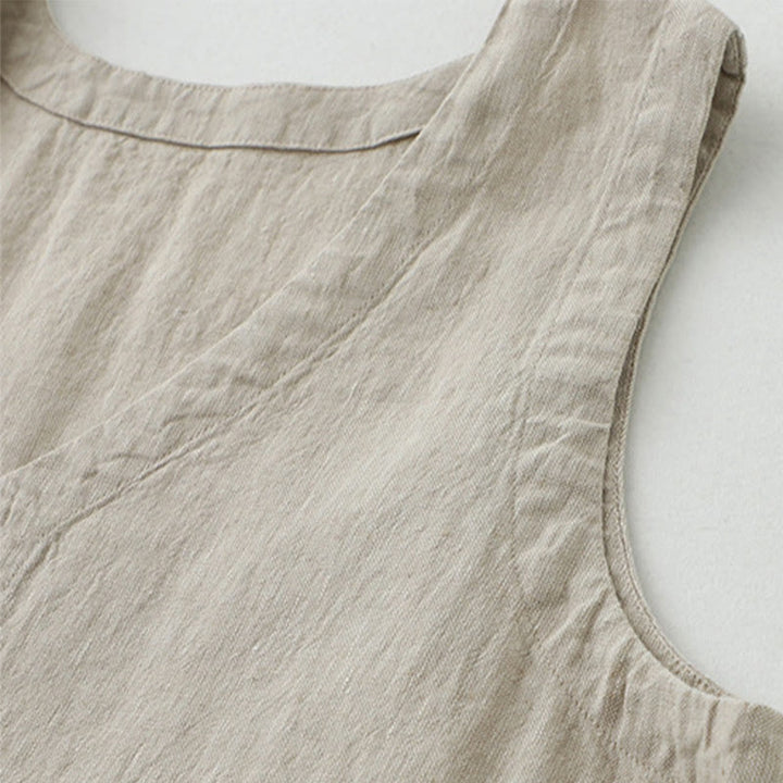 Buddha Stonesデイリーカジュアル ピュアカラー Vネック シンプルボタンデザイン ノースリーブ ミディドレス - image 6