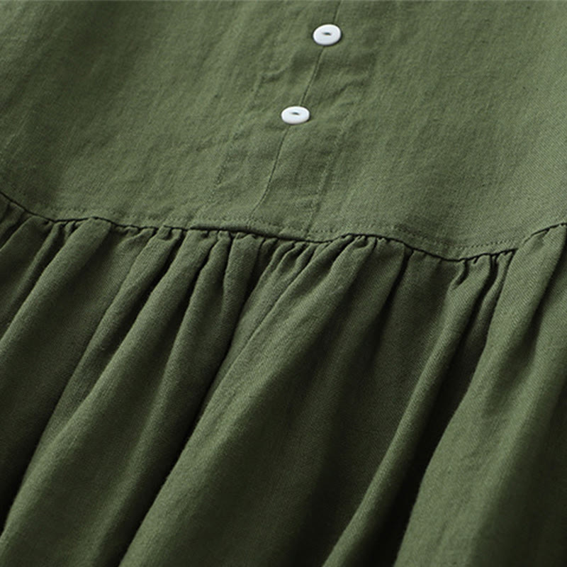 Buddha Stonesデイリーカジュアル ピュアカラー Vネック シンプルボタンデザイン ノースリーブ ミディドレス - image 12