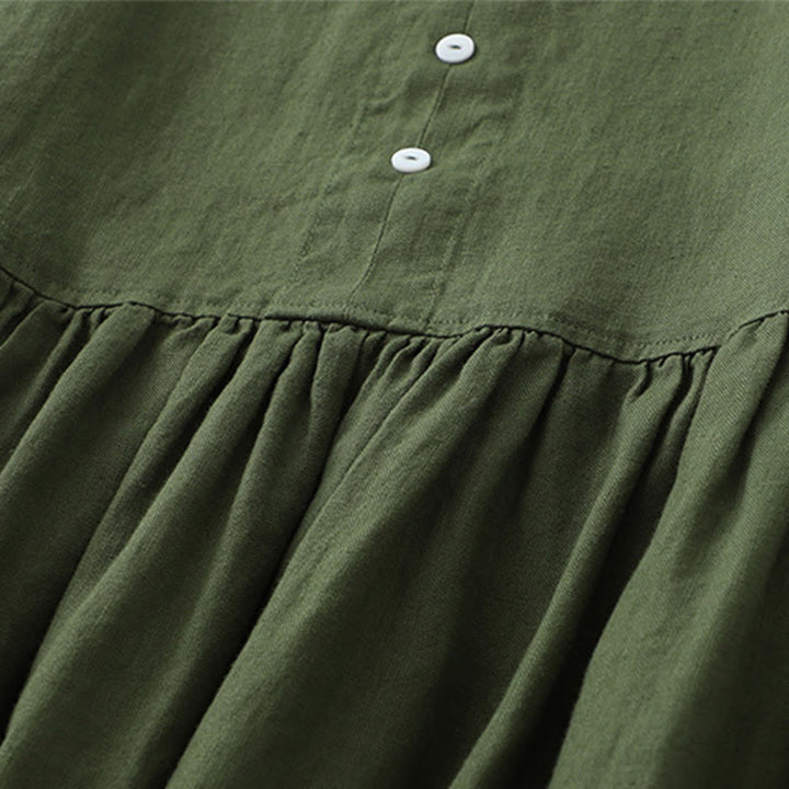 Buddha Stonesデイリーカジュアル ピュアカラー Vネック シンプルボタンデザイン ノースリーブ ミディドレス - image 12