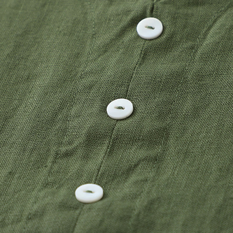 Buddha Stonesデイリーカジュアル ピュアカラー Vネック シンプルボタンデザイン ノースリーブ ミディドレス - image 13