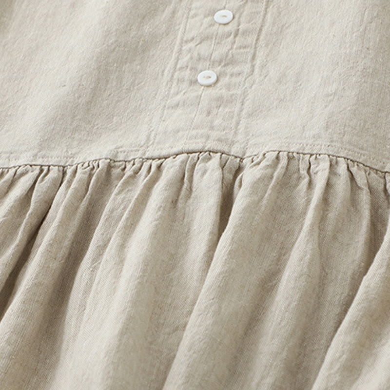 Buddha Stonesデイリーカジュアル ピュアカラー Vネック シンプルボタンデザイン ノースリーブ ミディドレス - image 4