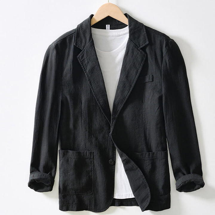 Buddha Stones長袖 ボタンプラケットデザイン メンズ コットンリネン ジャケットシャツ ポケット付き - 黒 - US/UK/AU44、 EU54 (4XL) - image 15