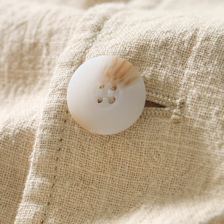 Buddha Stones長袖 ボタンプラケットデザイン メンズ コットンリネン ジャケットシャツ ポケット付き - image 13