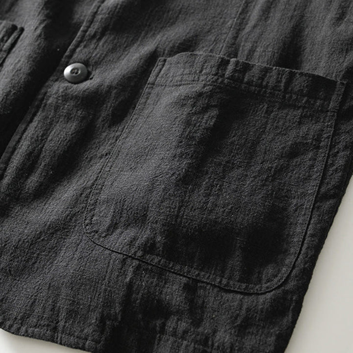 Buddha Stones長袖 ボタンプラケットデザイン メンズ コットンリネン ジャケットシャツ ポケット付き - image 18