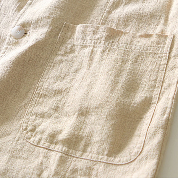 Buddha Stones長袖 ボタンプラケットデザイン メンズ コットンリネン ジャケットシャツ ポケット付き - image 12